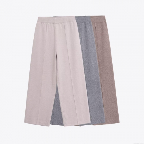 Women's Knit Wide Leg Pants High Waist Soft Touch Elastic Waist Loose Trousers Daily Casual Solid Color Fashion Knit Pants For Women