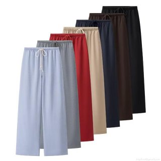 Women's Casual Wide Leg Pants High Waist Drawstring Polyester Straight Trousers Solid Color Loose Fashion Pants For Daily Wear Ladies Bottoms