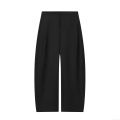 Women High Waist Balloon Harem Pants Polyester Solid Color Wide Leg Trousers Casual Office Daily Wear Loose Fit Slacks Elegant Commuter Trousers