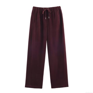Women's High Waist Wide Leg Pants Casual Drawstring Elastic Waist Polyester Woven Straight Trousers Solid Color Loose Slacks For Women Daily Wear