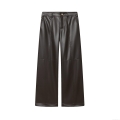 Women's Faux Leather High Waisted Straight Leg Pants Chic Dark Brown PU Trousers Casual Wide Leg Streetwear Bottoms