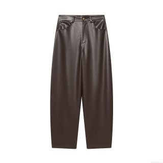 Women's High Waist Faux Leather Wide Leg Pants Casual Deep Brown PU Trousers Fashion Solid Color Loose Long Pants For Women Streetwear