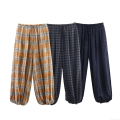 Women's Casual Plaid Joggers High Waist Elastic Drawstring Lantern Pants Loose Tapered Trousers Comfortable Polyester Bottoms For Daily Home Wear