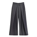 Women's Striped Wide Leg Pants High Waist Loose Casual Trousers 100% Polyester Striped Pattern For Office Daily Commute Elegant Full Length Pants