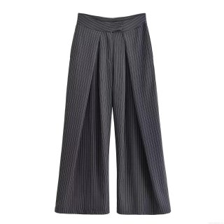 Women's Striped Wide Leg Pants High Waist Loose Casual Trousers 100% Polyester Striped Pattern For Office Daily Commute Elegant Full Length Pants