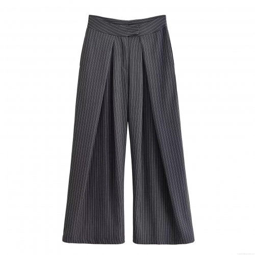 Women's Striped Wide Leg Pants High Waist Loose Casual Trousers 100% Polyester Striped Pattern For Office Daily Commute Elegant Full Length Pants