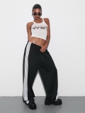 Women's Striped Casual Wide Leg Pants Cotton Blend Loose Side Stripe Sweatpants Elastic High Waist Streetwear Trousers for Women