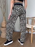 Women's Leopard Print Floral Wide Leg Pants Elastic High Waist Straight Flare Drapey Summer Casual Trousers Streetwear Style