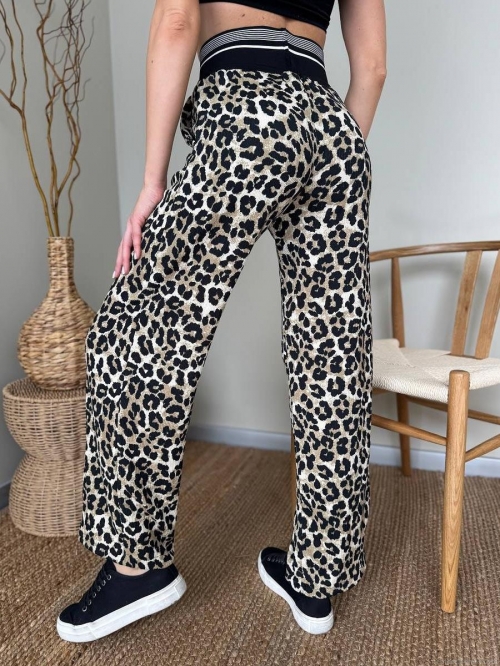 Women's Leopard Print Floral Wide Leg Pants Elastic High Waist Straight Flare Drapey Summer Casual Trousers Streetwear Style