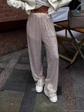 Women's Fashion Sequin Wide Leg Pants High Waist Sparkling Loose Trousers For Party Evening Festive Elegant Commuter Polyester Long Pants