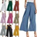Women's High Waisted Wide Leg Pants Breathable Cotton Linen Texture Elastic Paperbag Waist With Drawstring Side Pockets Pleated Design Casual Daily Summer Loose Fit Comfortable Solid Color Trousers