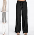 Women's Loose Wide Leg Pants Cotton Linen Blend High Waist Drawstring Casual Trousers With Pockets Comfortable Breathable Solid Color Spring Summer Pants