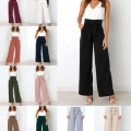 Women's High Waisted Wide Leg Pants With Bow Tie Belt Elegant Office Commute Solid Color Draped Trousers With Pockets Casual Slimming Long Pants