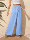 Women's Casual High Waisted Wide Leg Pants Flowy Smocked Drawstring Lounge Trousers With Pockets Polyester Spandex Crepe Texture Pants