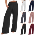 Women's Casual Wide Leg Pants Cotton Linen High Elastic Waist Drawstring Breathable Trousers For Vacation Daily Beach Summer Loose Fit