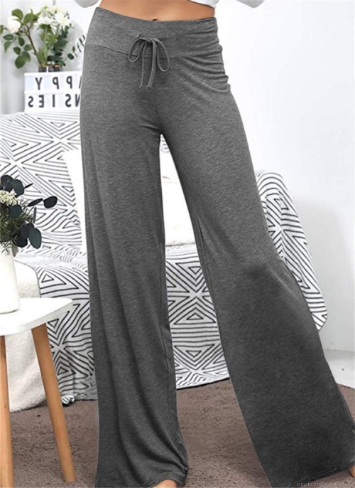 Women's Casual High Waist Wide Leg Pants Loose Solid Color Drawstring Cotton Blend Trousers For Daily Home Wear Autumn