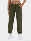 Women's High Waist Corduroy Pants Casual Loose Wide Leg Straight Trousers With Button Pockets Solid Color Autumn Winter Fashion Female Long Bottoms