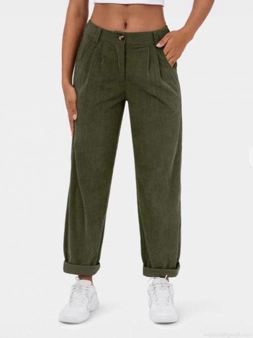 Women's High Waist Corduroy Pants Casual Loose Wide Leg Straight Trousers With Button Pockets Solid Color Autumn Winter Fashion Female Long Bottoms