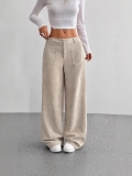 Women's High Waisted Corduroy Wide Leg Pants Casual Loose Fit Straight Trousers With Pockets Solid Color Autumn Winter Fashion Bottoms