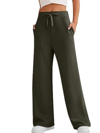 Women's High Waisted Wide Leg Sweatpants Casual Loose Drawstring Jogger Pants with Pockets Autumn Winter Versatile Knit Sporty Trousers