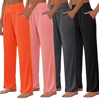 Women's High Waisted Wide Leg Yoga Pants Comfortable Loose Jogging Trousers With Pockets Casual Polyester Blend Straight Leg Lounge Pants For Women