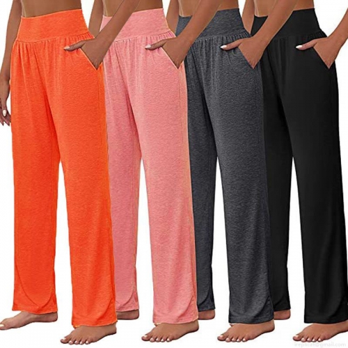 Women's High Waisted Wide Leg Yoga Pants Comfortable Loose Jogging Trousers With Pockets Casual Polyester Blend Straight Leg Lounge Pants For Women