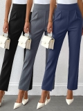 Women High Waisted Straight Leg Pants Textured Polyester Slimming Office Trousers Elegant Casual Nine-Point Suit Pants For Ladies
