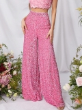 Women's High Waisted Sequin Wide Leg Pants Sparkling Glitter Loose Trousers For Party Banquet Streetwear Chic Evening Pants Polyester Sequin Overlaid Bottoms