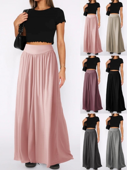 Women's High Waist Wide Leg Pants Flowy Palazzo Trousers Casual Loose Fit Long Yoga Dance Pants with Pockets Drape Fabric Culottes