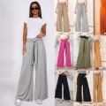 Women's High Waist Wide Leg Pants Polyester Spandex Drawstring Elastic Waist Loose Draping Trousers For Daily Commute Yoga Casual