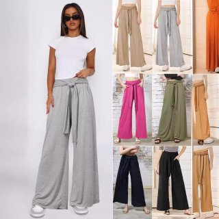 Women's High Waist Wide Leg Pants Polyester Spandex Drawstring Elastic Waist Loose Draping Trousers For Daily Commute Yoga Casual