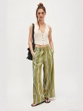 Women's High Waisted Wide Leg Pants Polyester Spandex Blend Colorful Vertical Striped Trousers For Beach Vacation Casual Bohemian Style Loose Elastic Waist Long Pants