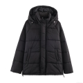Women's Hooded Puffer Jacket Quilted Polyester Mid Length Drawstring Hem Winter Warm Overcoat Casual Oversized Streetwear Outerwear For Women