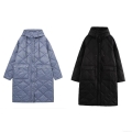Women's Hooded Long Sleeved Diamond Lattice Quilted Long Cotton Jacket Winter Warm Windproof Puffer Coat For Daily Casual Street Style Outerwear