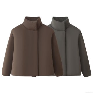 Women's Casual Loose Padded Jacket Stand Collar Long Sleeve Solid Color Winter Coat Minimalist Streetwear Outerwear For Women Polyester Padded Jacket With Concealed Button