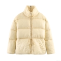 Women's Puffer Jacket White Duck Down Filled Warm Stand Collar Drawstring Waist Padded Coat Winter Casual Streetwear Ladies Windproof Outerwear