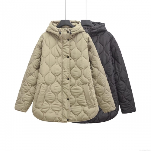 Women's Winter Hooded Onion Quilted Padded Jacket Mid-Length Polyester Cotton Filled Windproof Parka Coat with Zipper and Buttons for Streetwear Casual Warm Outerwear
