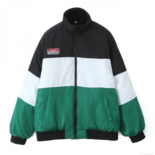 Women's Color Block Puffer Jacket Fashion Patch Embroidery Stand Collar Long Sleeve Padded Coat Windproof Streetwear Outerwear For Casual Winter Spring