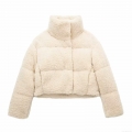 Women's Fashion Sherpa Fleece Quilted Puffer Jacket Stand Collar Warm Cropped Padding Coat Streetwear Outerwear For Autumn Winter