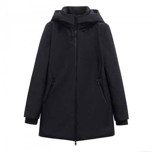 Women's Fashion Padded Parka Jacket Windproof Hooded Puffer Coat With Dual Zipper Mid-length Solid Color Outerwear For Ladies Winter Spring Streetwear