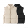 Women's Puffer Vest Sleeveless Padded Gilet Stand Collar Zip Up Quilted Waistcoat With Drawstring Hem Solid Color Streetwear For Autumn Winter