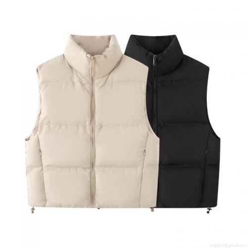 Women's Puffer Vest Sleeveless Padded Gilet Stand Collar Zip Up Quilted Waistcoat With Drawstring Hem Solid Color Streetwear For Autumn Winter