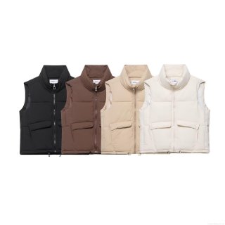 Women's Padded Puffer Vest Stand Collar Sleeveless Zip Up Jacket With Pockets Drawstring Hem Oversized Solid Color Autumn Winter Outerwear Streetwear