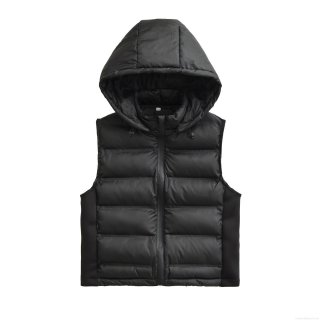 Women's Hooded Puffer Vest Polyester Quilted Sleeveless Waistcoat With Zipper Pockets Solid Color Streetwear European Style Warm Outerwear For Lady