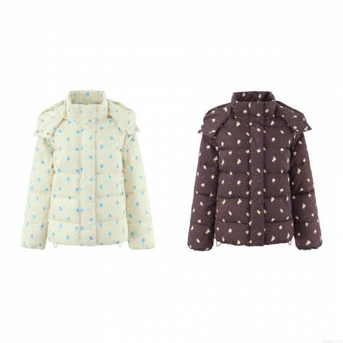 Women's Retro Floral Print Hooded Quilted Jacket Long Sleeve Winter Puffer Coat With Pockets Casual Streetwear Outdoor Warm Outwear