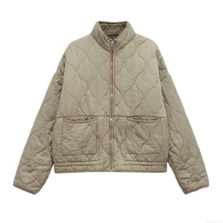 Women's Winter Casual Quilted Padded Jacket Stand Collar Zip Up Short Coat With Pockets Solid Color Polyester Tencel Warm Outwear