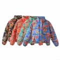 Women's Retro Chinese Ethnic Floral Print Padded Jacket Warm Quilted Cotton Coat With Stand Collar Loose Fit Long Sleeve Zipper Outwear For Winter