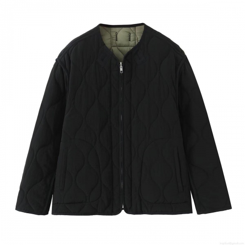 Women's Reversible Quilted Jacket Casual Round Neck Zipper Lightweight Puffer Coat Solid Color Onion Pattern Outerwear For Autumn Winter