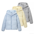 Women's Short Hooded Puffer Jacket Casual Windproof Cotton Padded Coat Winter Warm Quilted Outerwear With Zipper For Ladies Daily Wear