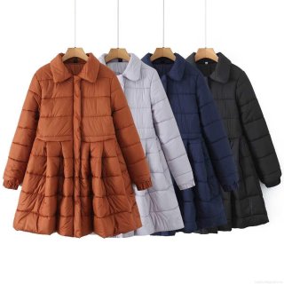 Women's Vintage Quilted Padded Jacket Mid-Length Flare Skirt Hem Cotton Blend Coat Warm Single Breasted Square Collar Winter Parka Outerwear